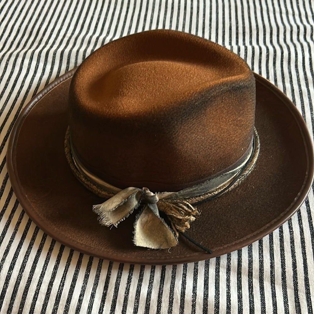 Boho Brown Wool Fedora Hat ribbon